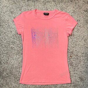 Bebe Woman’s Pink Y2K Fitted Short Sleeve Bling T Shirt